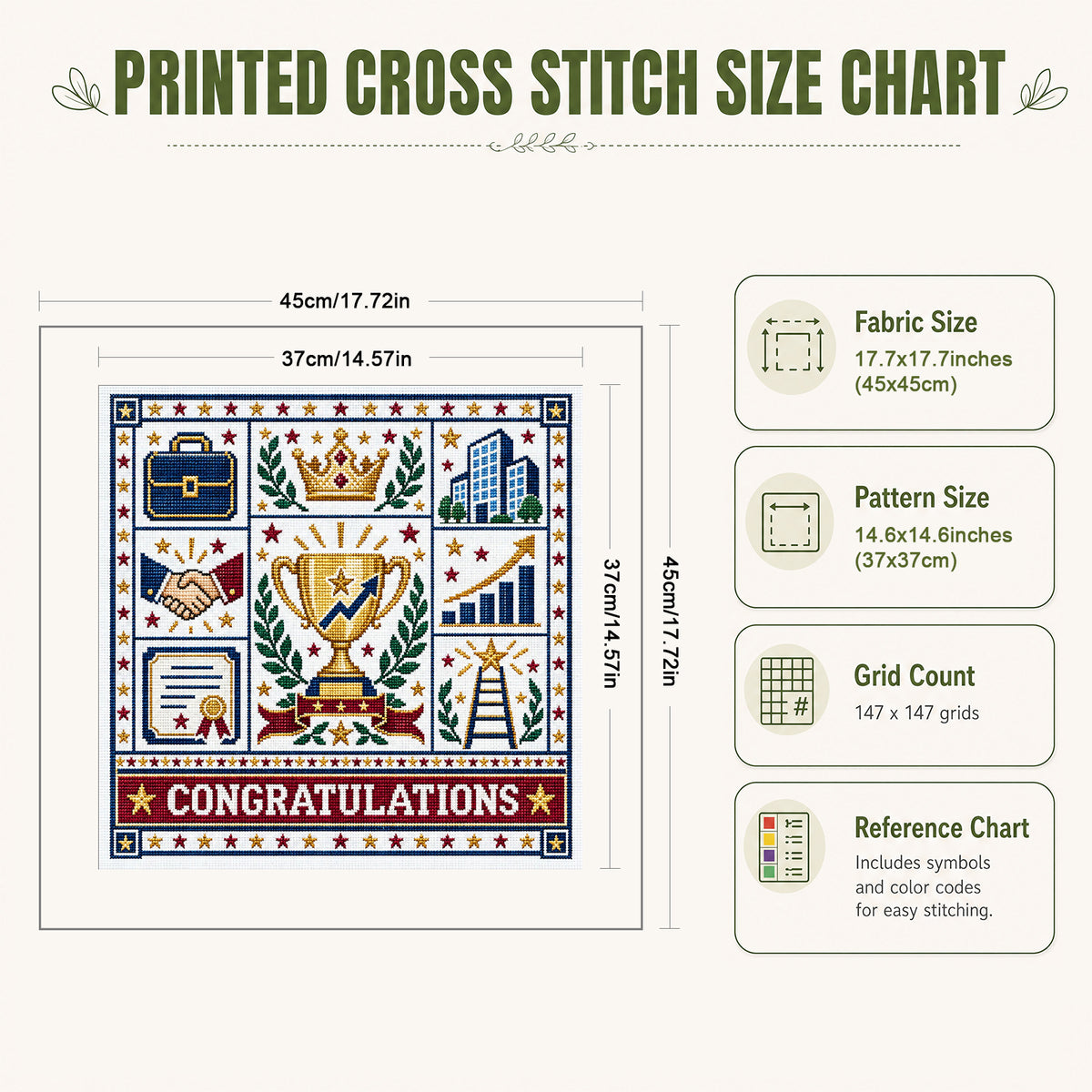 Congratulations On Promotion - Full 14CT Stamped Cross Stitch 45x45CM - Huacan