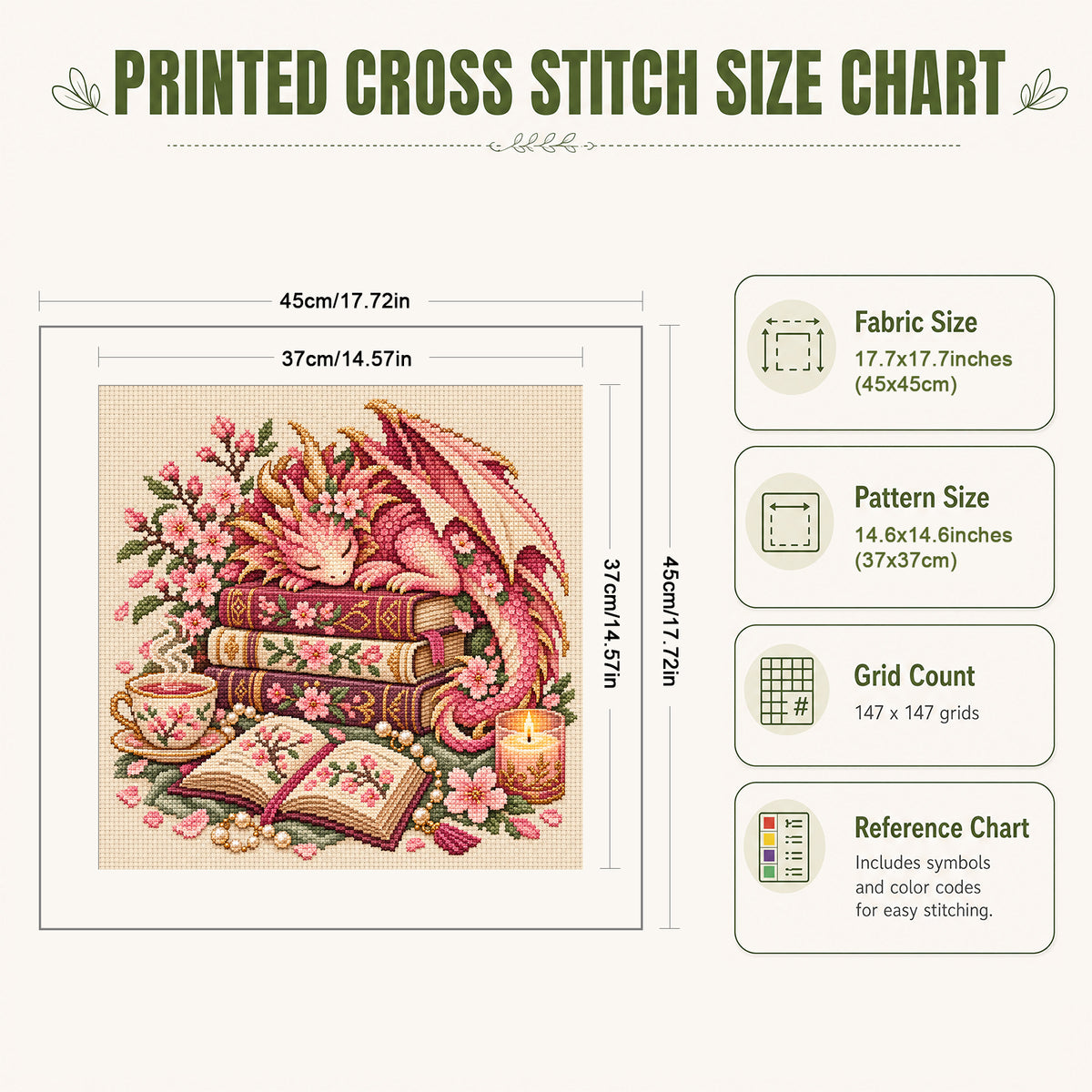 Sakura Dragon - Full 11CT Stamped Cross Stitch 45x45CM - Huacan