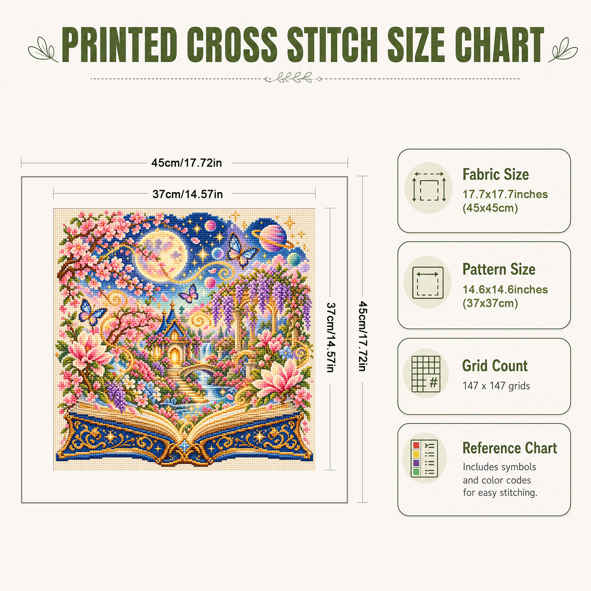 Bloom Castle - Full 11CT Stamped Cross Stitch 45x45CM - Huacan