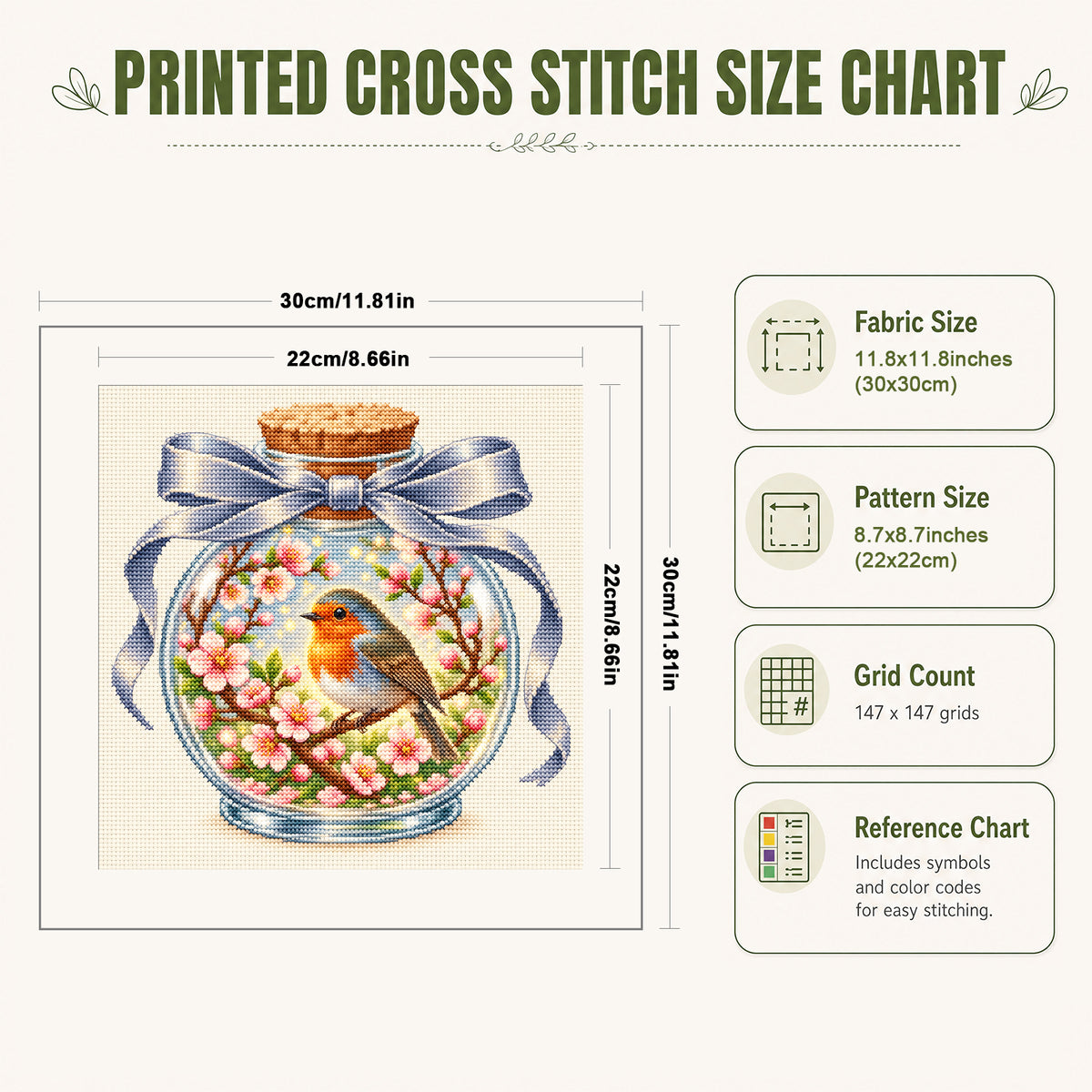 Spring Robin-Bird - Full 14CT Stamped Cross Stitch 30x30CM - Huacan