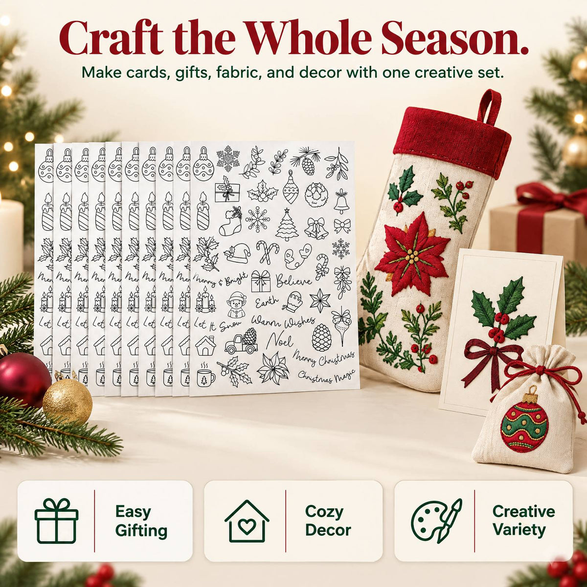 Embroidery Transfer Paper Christmas 12 Sheets Cozy Style