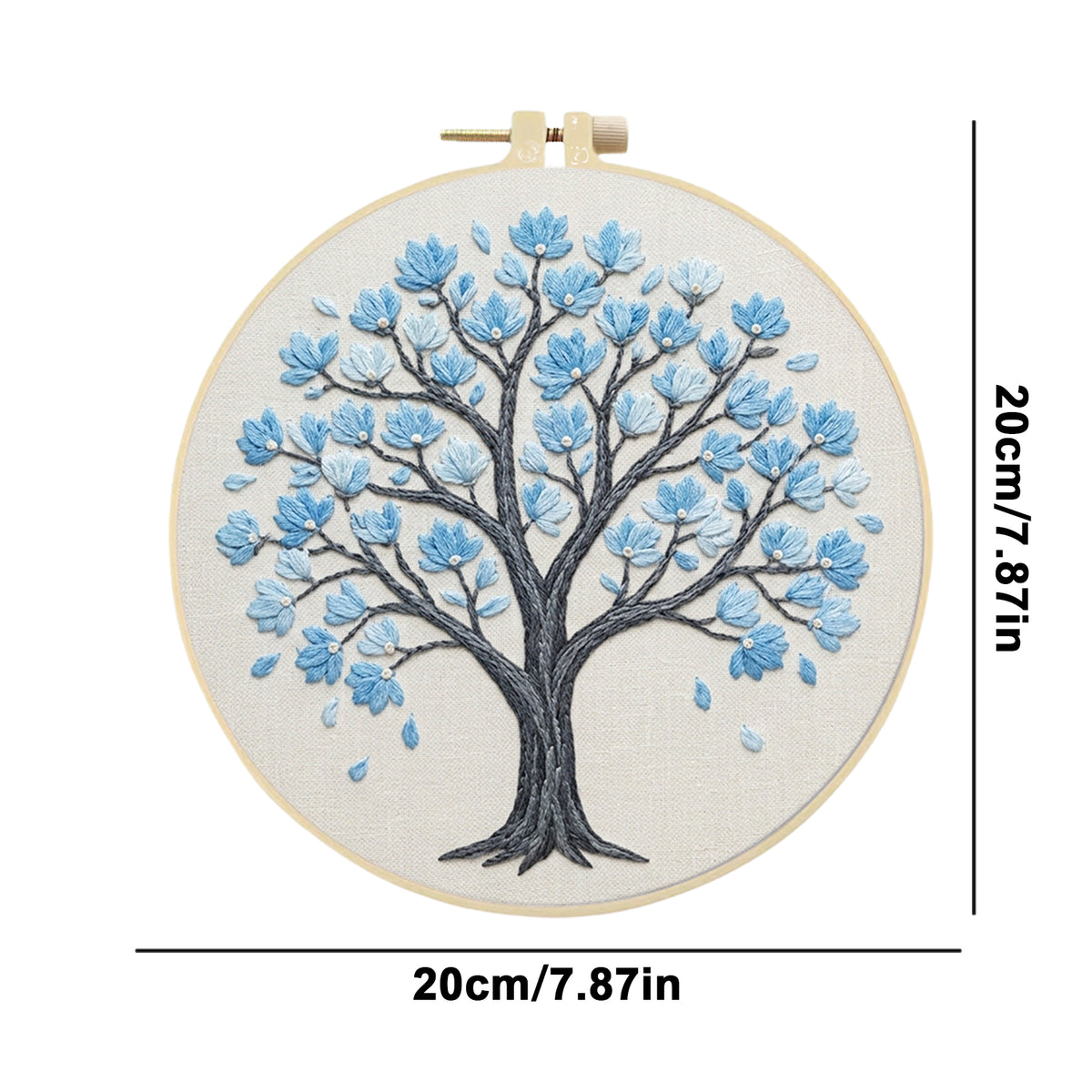 Blue Magnolia - DIY Embroidery Cross Stitch Kit with Pattern Cotton Threads Needles Hoop 30×30CM/11.81×11.81in