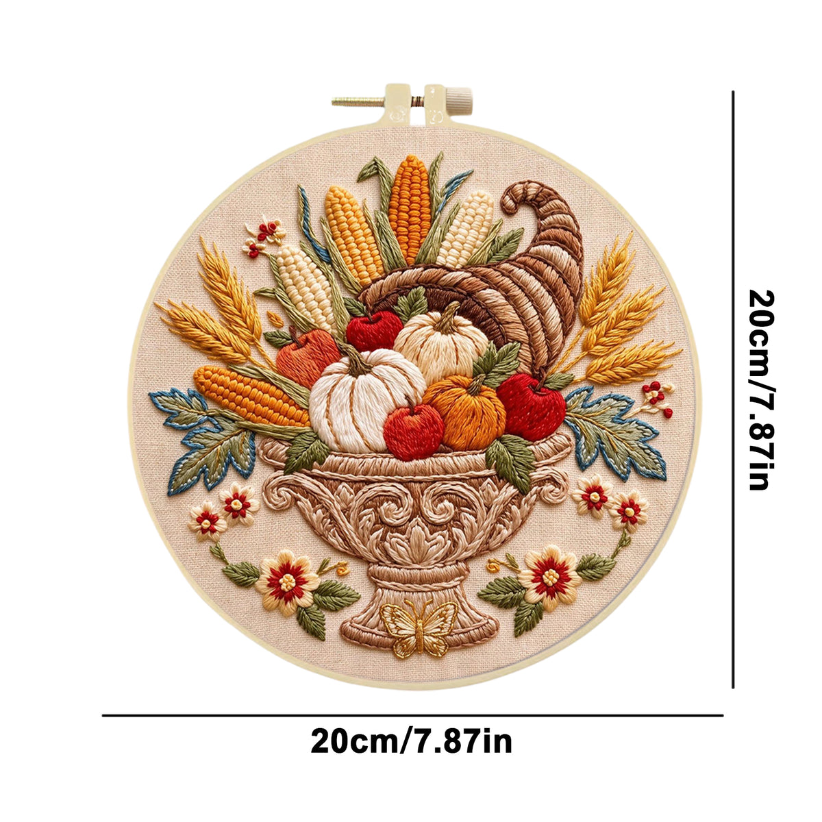 Herbst-Füllhorn – DIY-Stickset für Kreuzstich mit Vorlage, Baumwollgarnen, Nadeln und Stickrahmen 30 × 30 cm / 11,81 × 11,81 Zoll