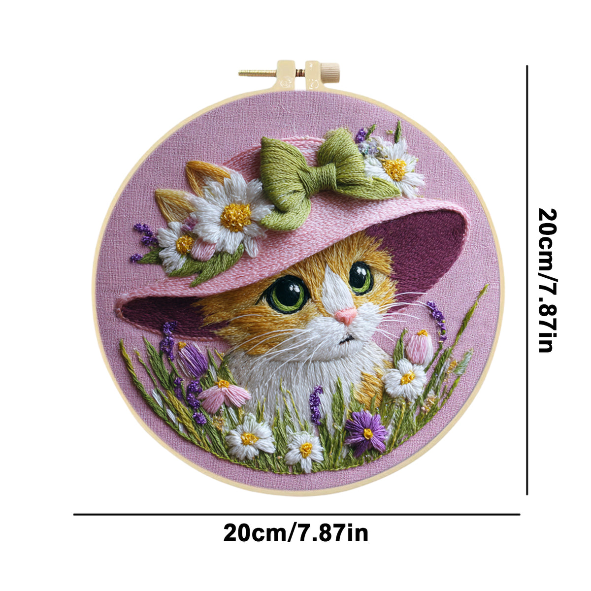 Floral Kitty - DIY Embroidery Cross Stitch Kit with Pattern Cotton Threads Needles Hoop 30×30CM/11.81×11.81in