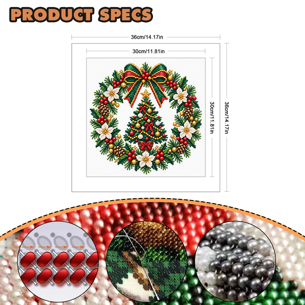 Tree Wreath - Partial 11CT Stamped Cross Stitch - Bead Embroidery 36×36CM/14.17×14.17in