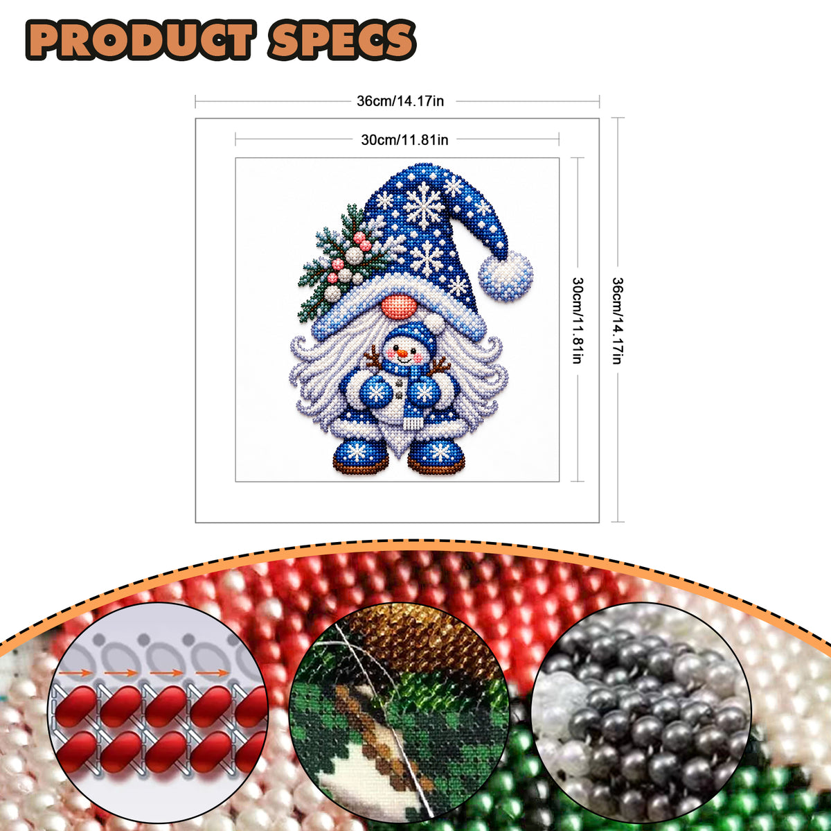 Snowman Gnome - Partial 11CT Stamped Cross Stitch - Bead Embroidery 36×36CM/14.17×14.17in