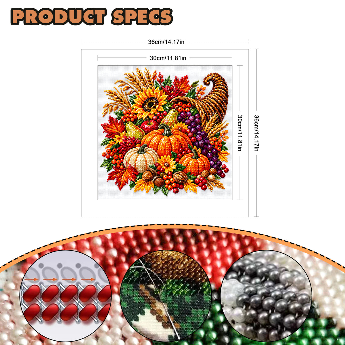 Ernte-Füllhorn - Teilweise besticktes 11CT Kreuzstich-Set - Perlenstickerei 36×36 cm / 14,17×14,17 Zoll