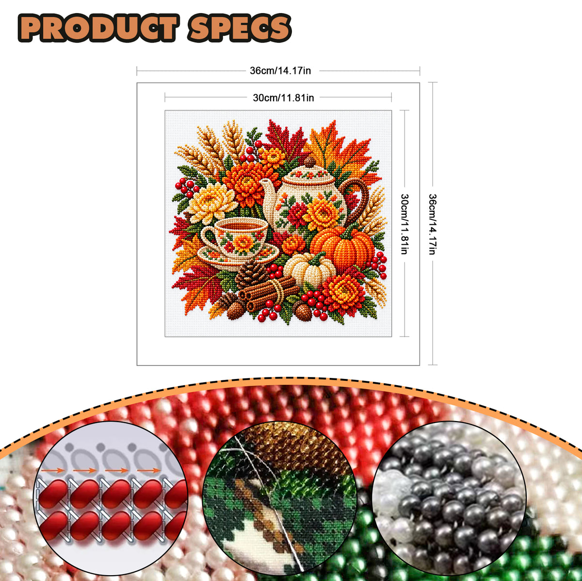 Autumn Teapot - Partial 11CT Stamped Cross Stitch - Bead Embroidery 36×36CM/14.17×14.17in