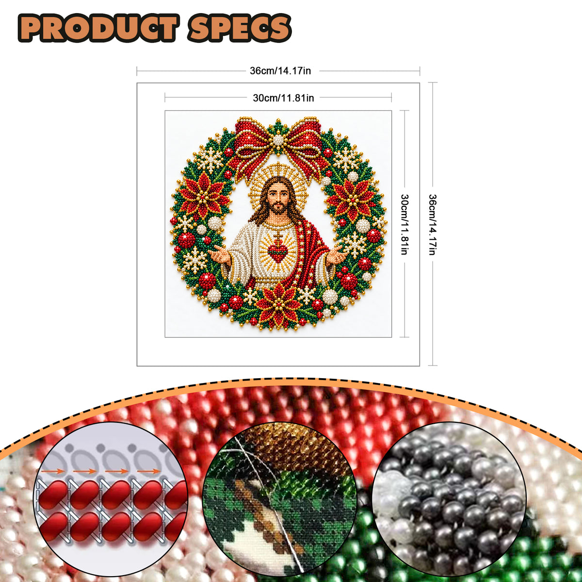 Sacred Wreath - Partial 11CT Stamped Cross Stitch - Bead Embroidery 36×36CM/14.17×14.17in