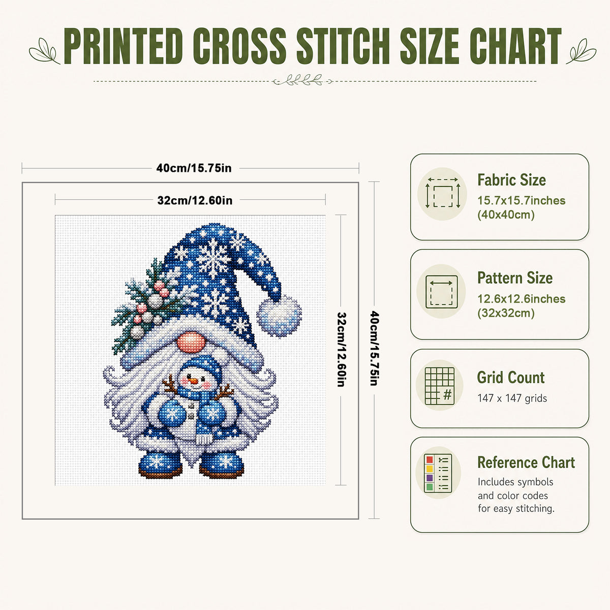 Schneemann-Wichtel – Vollständiges 11CT Stanzstich-Stickset 40x40 cm – Yishu