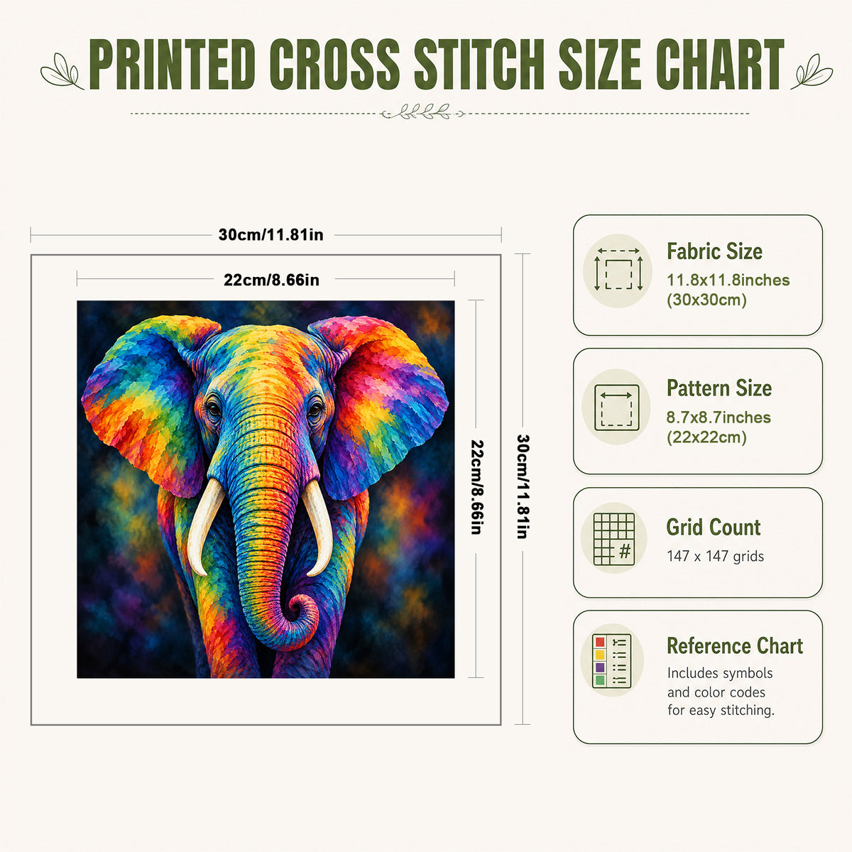 Elephant - Full 14CT Stamped Cross Stitch 30x30CM - Huacan