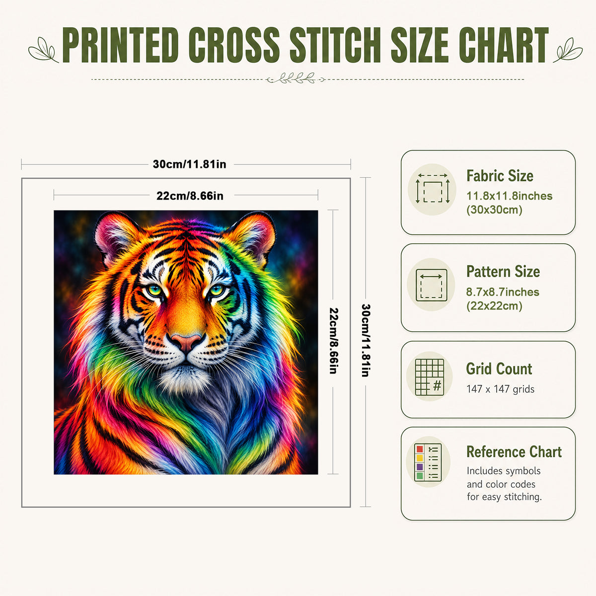 Color Tiger - Full 14CT Stamped Cross Stitch 30x30CM - Huacan