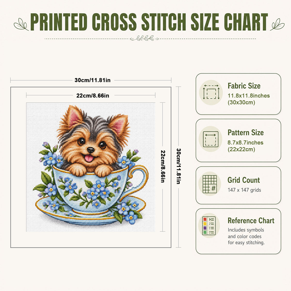 Teacup Yorkshire Terrier-Hund - Vollständiges 14CT gestempeltes Kreuzstich-Set 30x30CM - Huacan