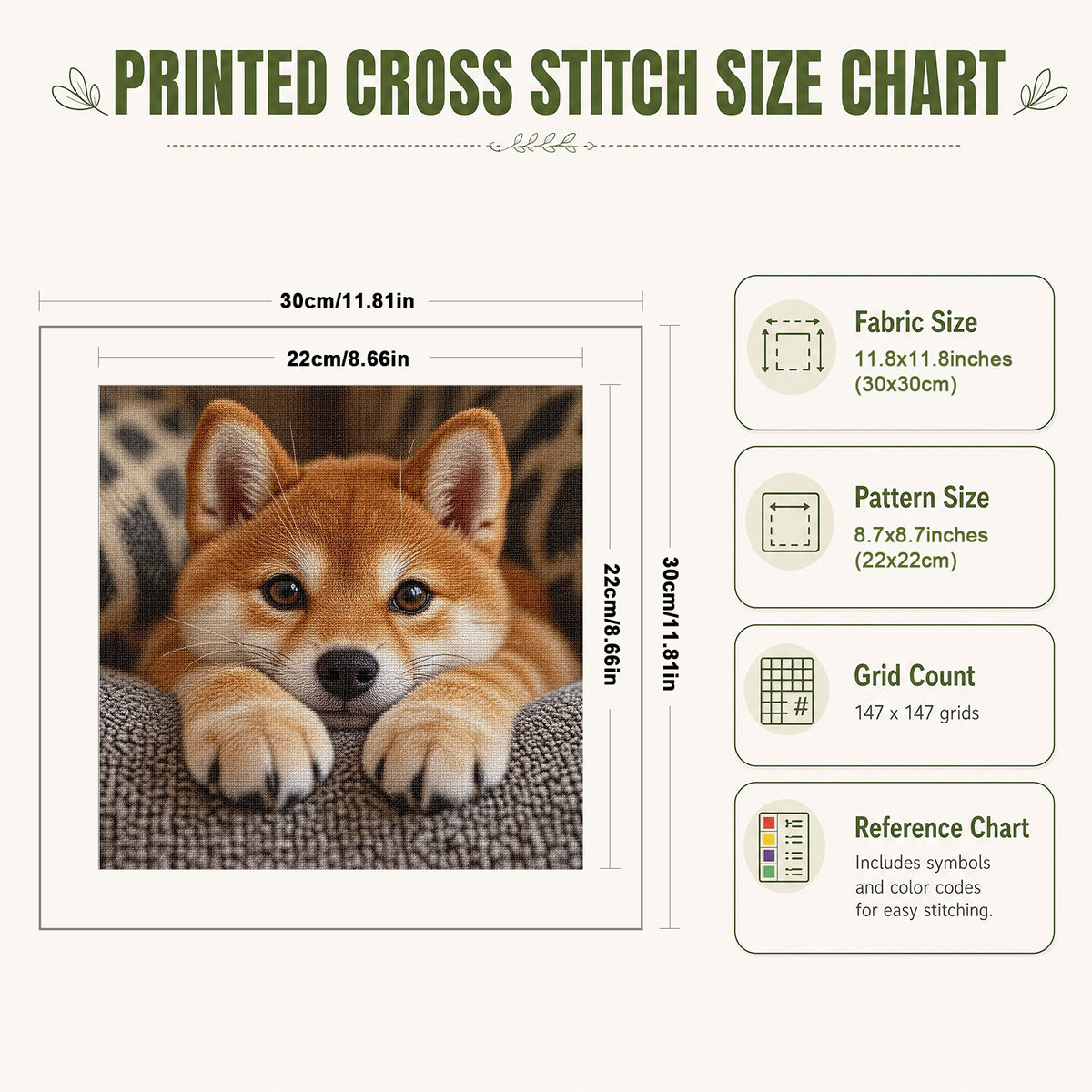 Shiba Puppy-Dog - Full 14CT Stamped Cross Stitch 30x30CM - Huacan