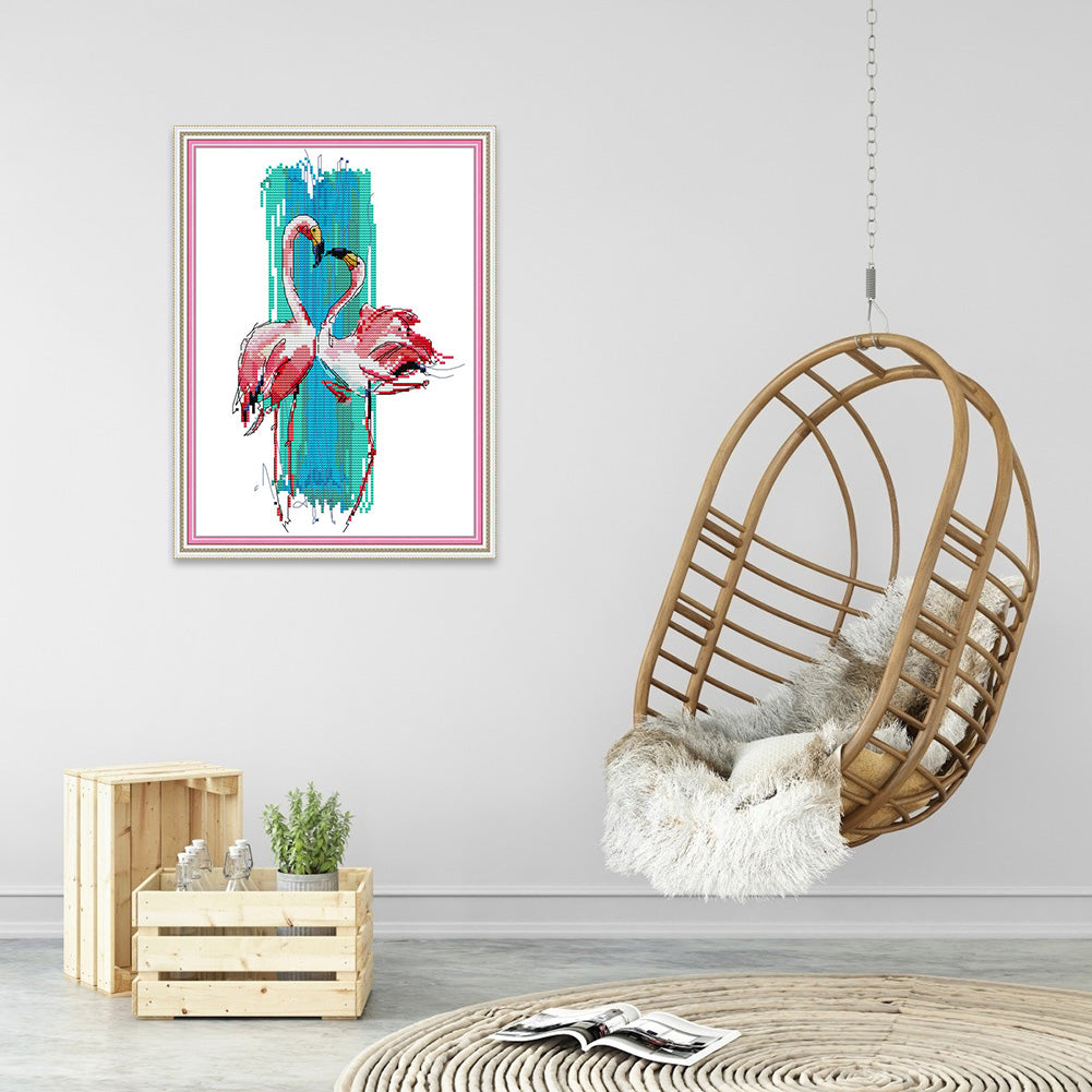 Dancing Flamingos - 14CT Stamped Cross Stitch 25x33CM - Joy Sunday