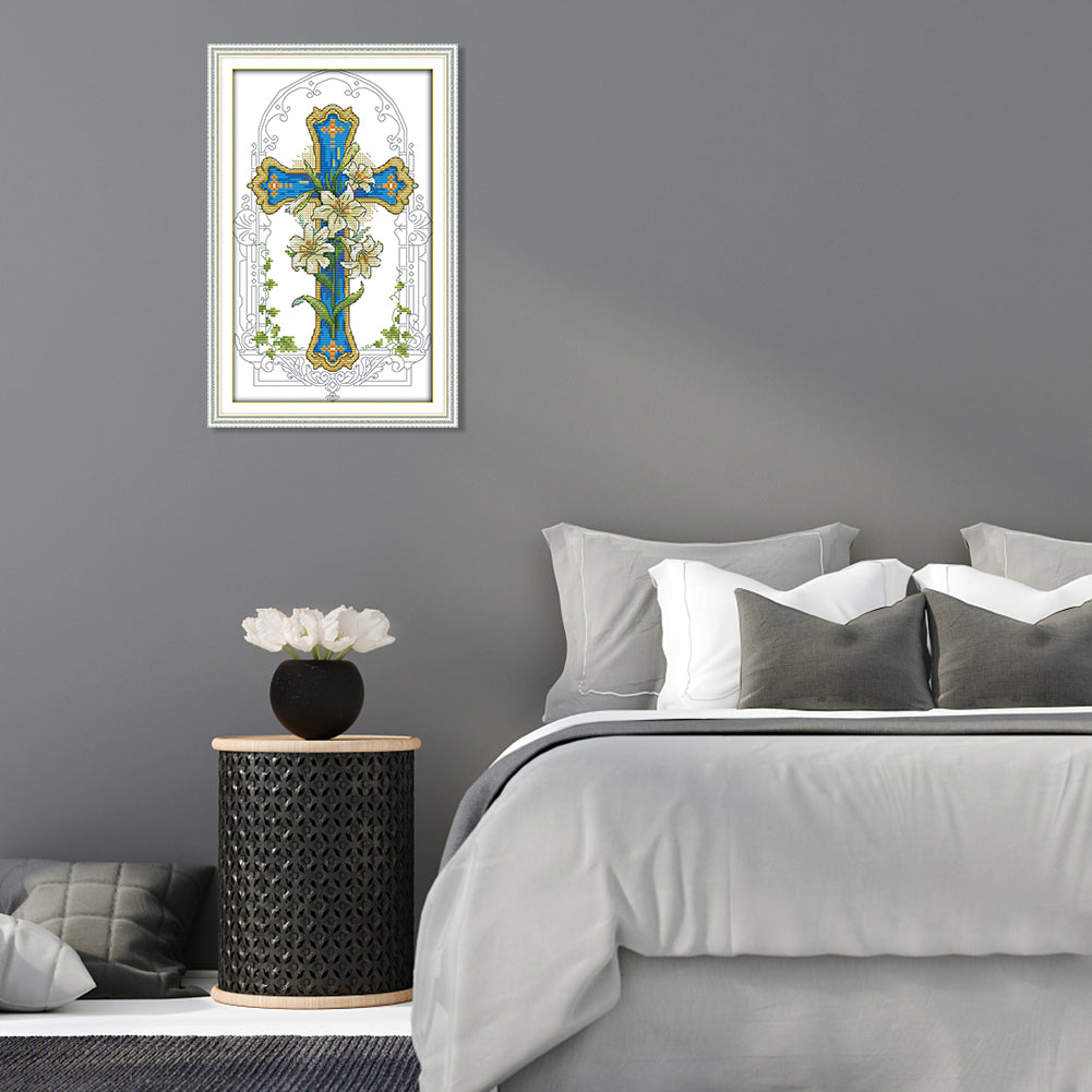 Lily Cross - 14CT Stamped Cross Stitch 33x20CM - Joy Sunday