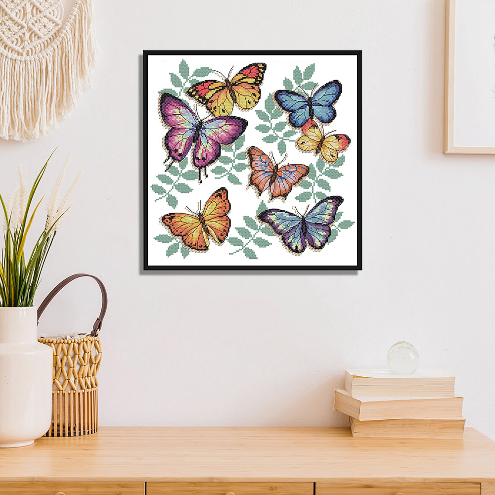 Colorful Butterflies - 14CT Stamped Cross Stitch 34x33CM - Joy Sunday