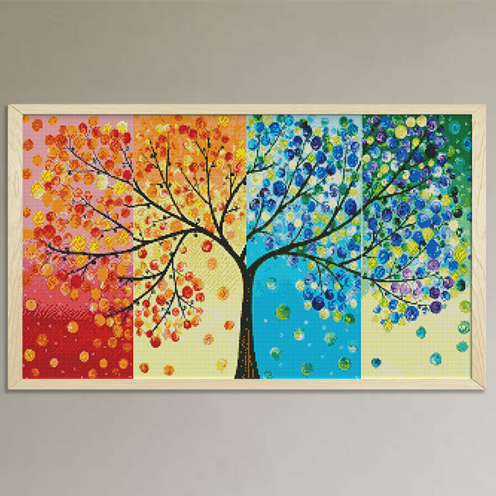Four Seasons Fortune Tree - 14CT Stamped Cross Stitch 64x41CM - Joy Sunday