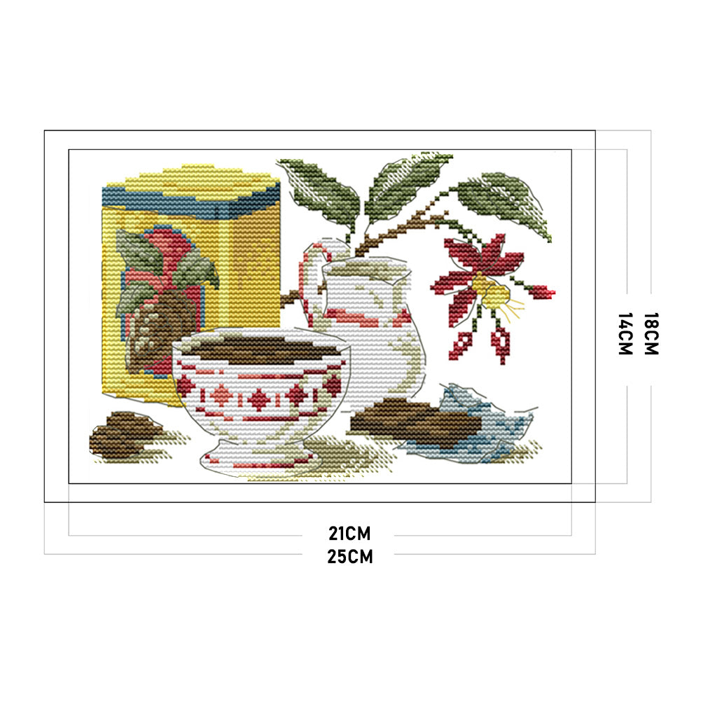 Tea Art Mood - 14CT Stamped Cross Stitch 25x18CM - Joy Sunday