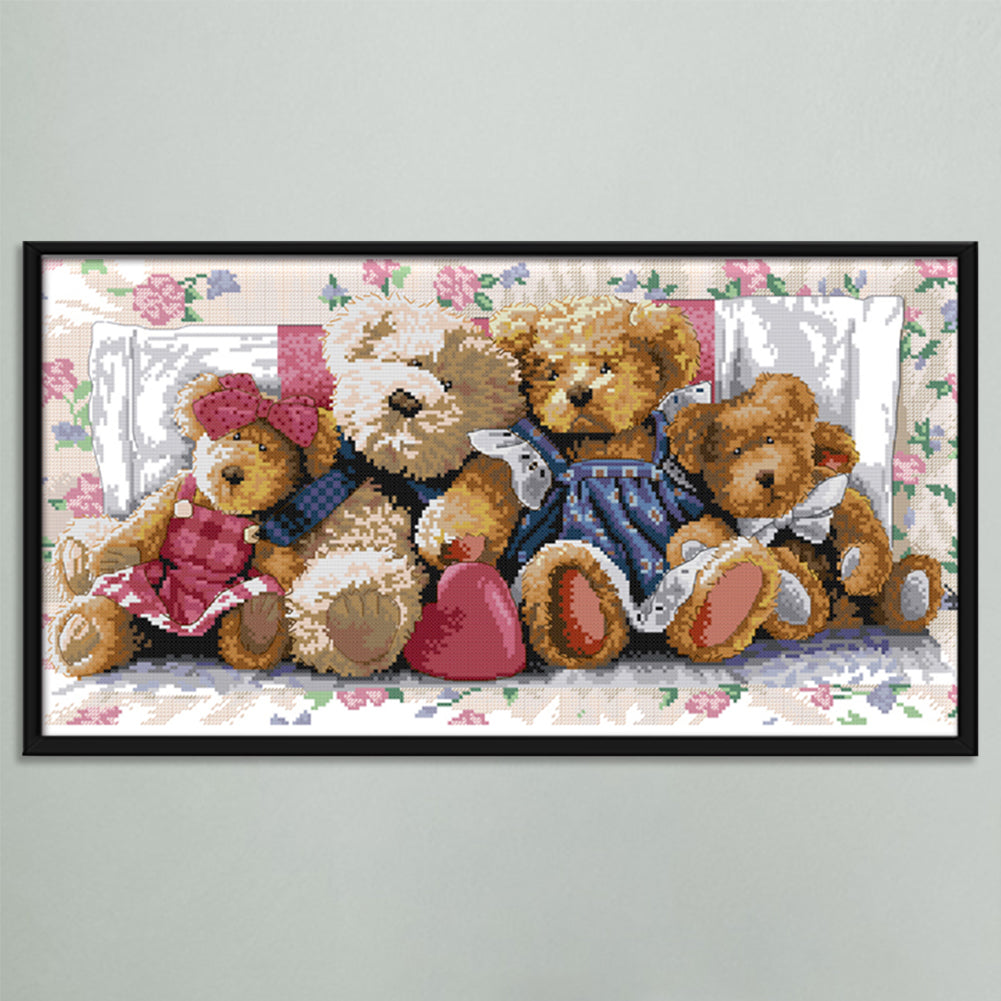 Bear Family - 14CT Stamped Cross Stitch 54x31CM - Joy Sunday