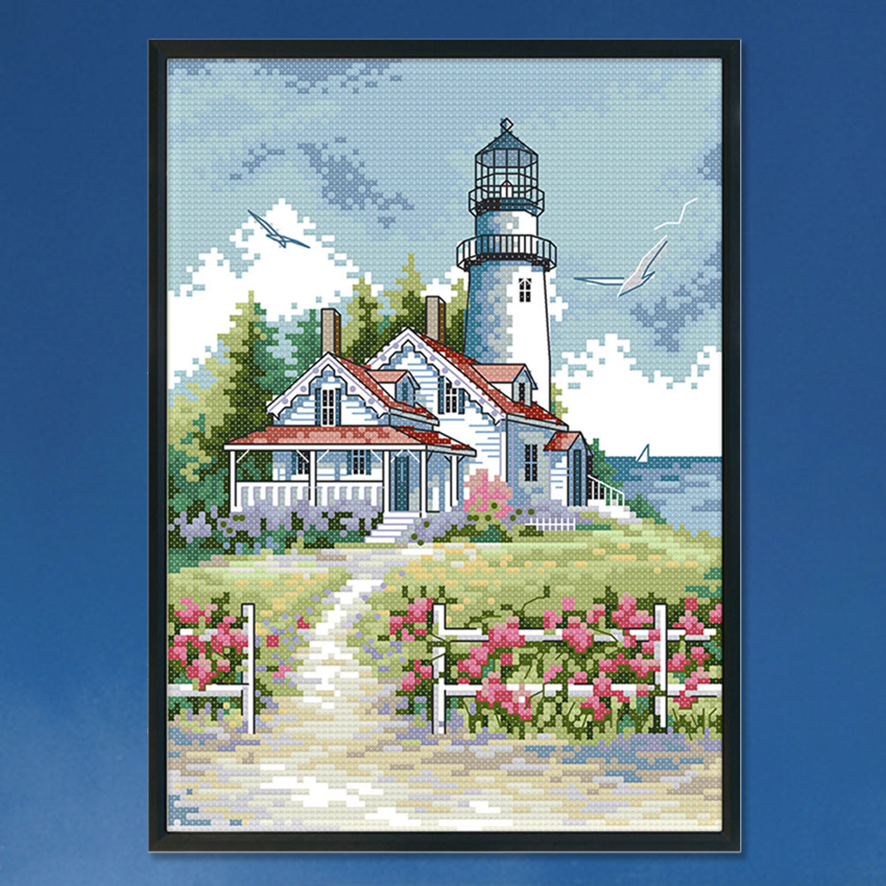 Lighthouse - 14CT Stamped Cross Stitch 21x30CM - Joy Sunday
