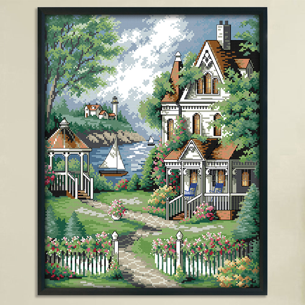 European Villa - 14CT Stamped Cross Stitch 35x44CM - Joy Sunday