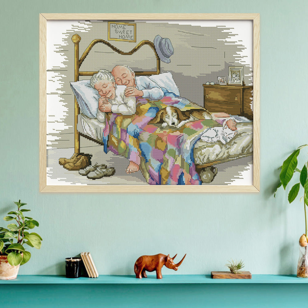 Elderly Couple - 14CT Stamped Cross Stitch 44x36CM - Joy Sunday