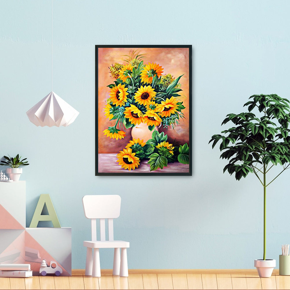 Vase With Sunflowers - 11CT Stamped Cross Stitch 36x46CM - Diy