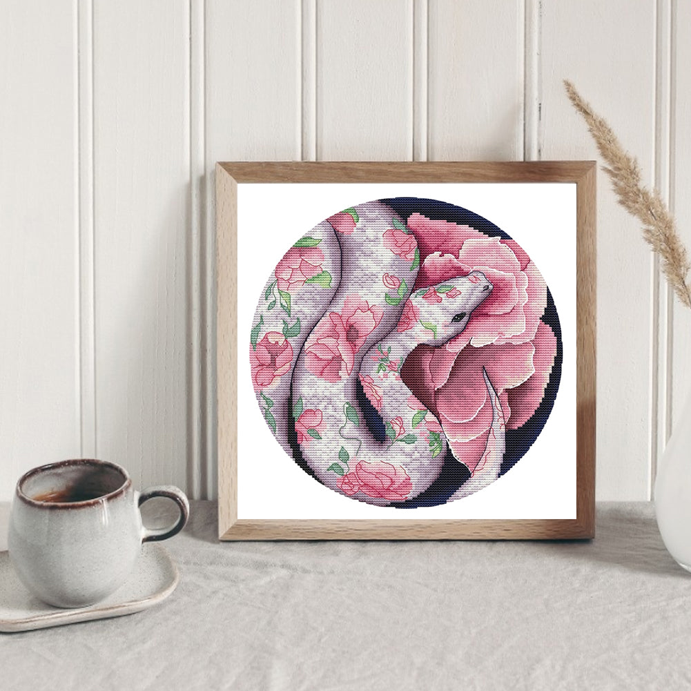 Snake And Flowers - Partial 11CT Stamped Cross Stitch 40x40CM - Yishu