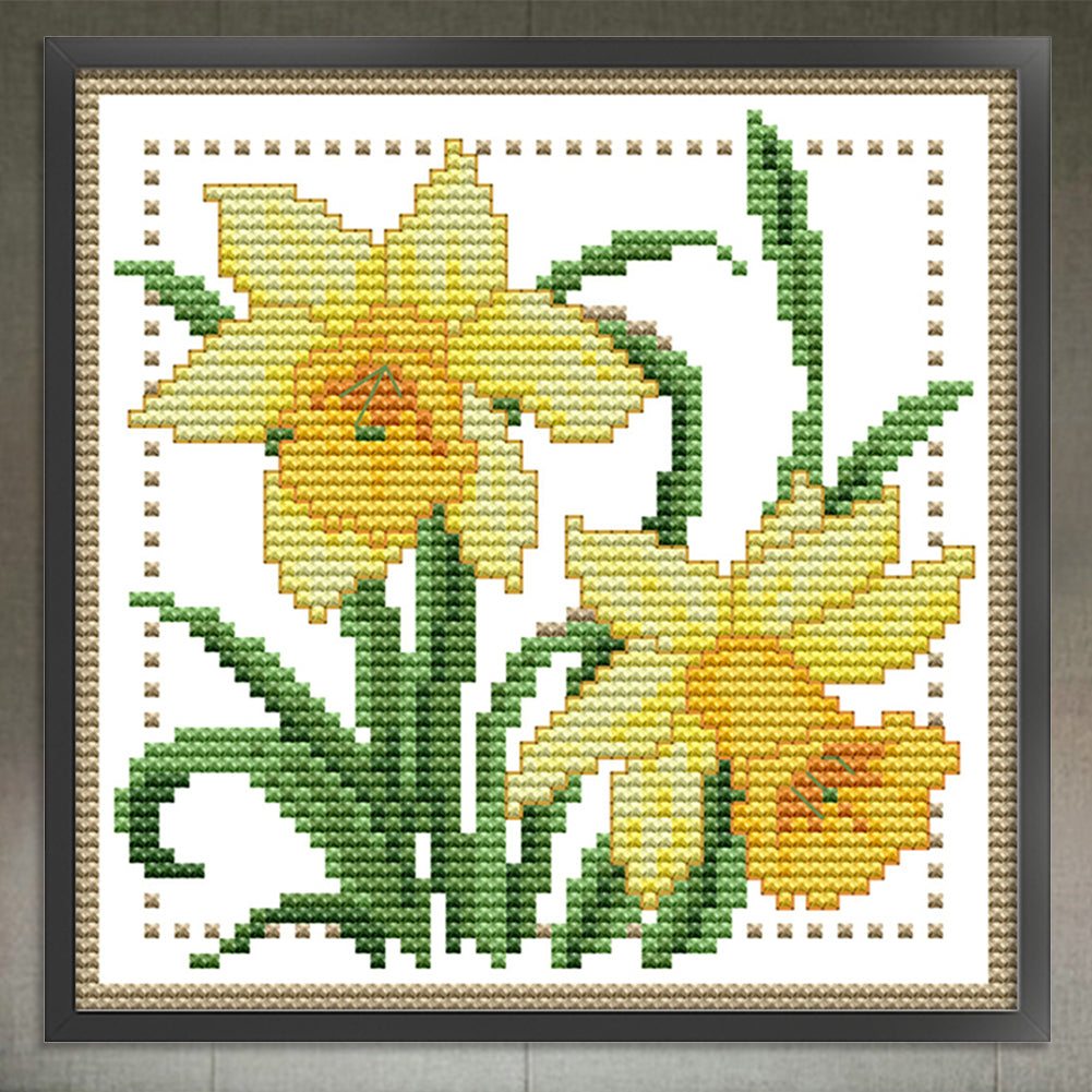 Month Flower - March - Partial 14CT Counted Cross Stitch 17x17CM - Joy Sunday