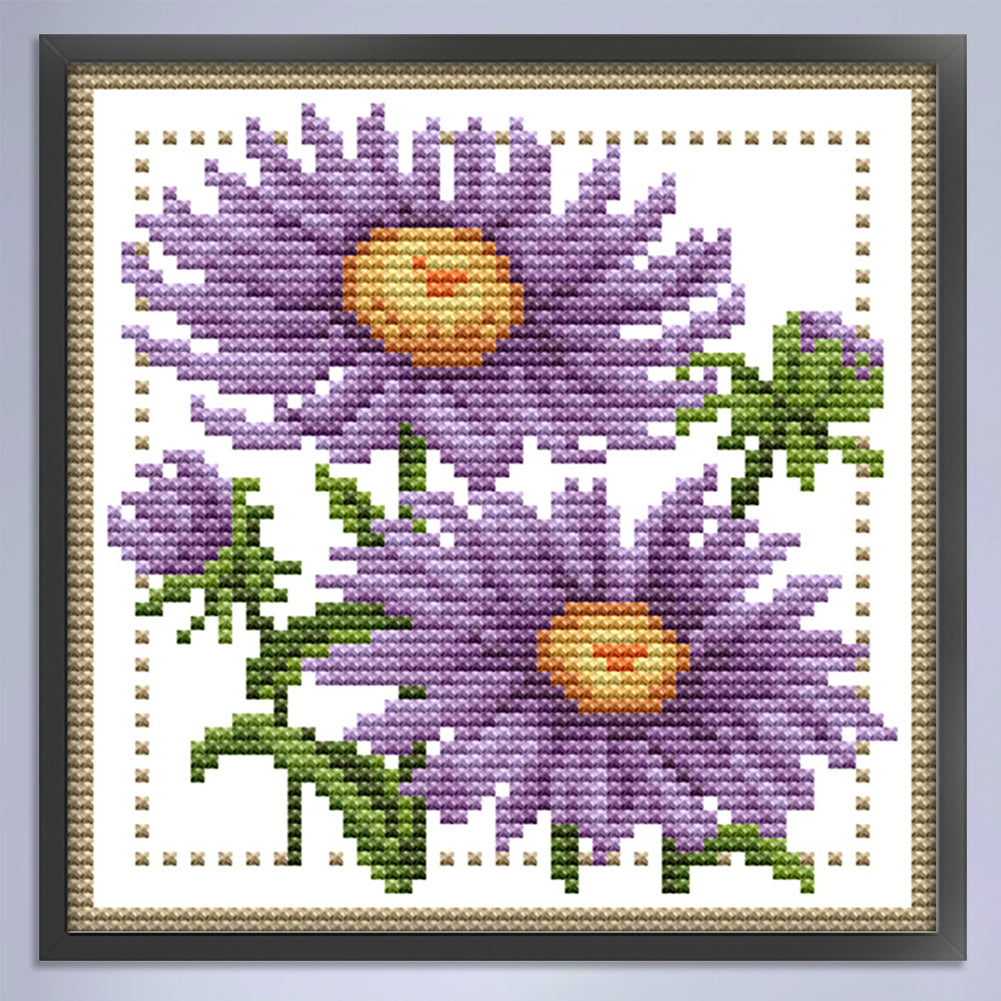 Month Flower - September - Partial 14CT Counted Cross Stitch 17x17CM - Joy Sunday
