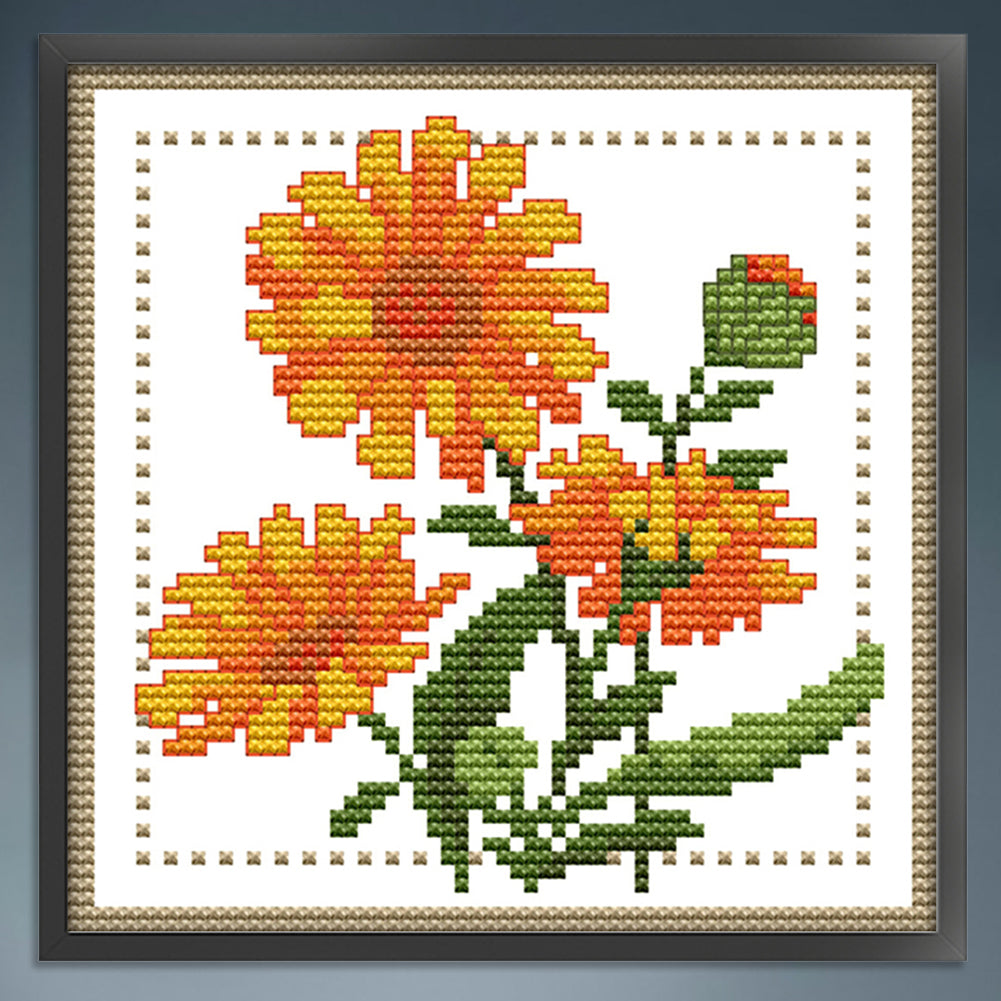 Month Flower - October - Partial 14CT Counted Cross Stitch 17x17CM - Joy Sunday