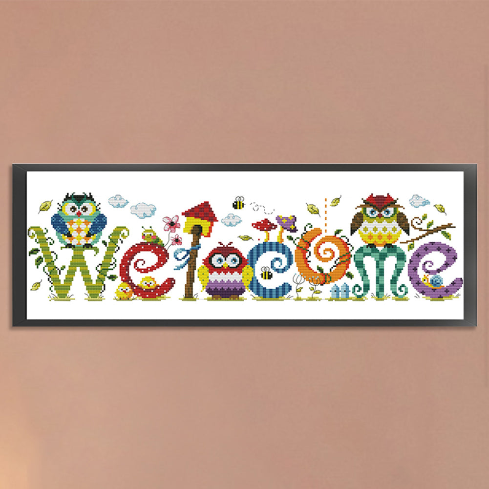 Owl Welcome Sign - Partial 14CT Counted Cross Stitch 58x17CM - Joy Sunday