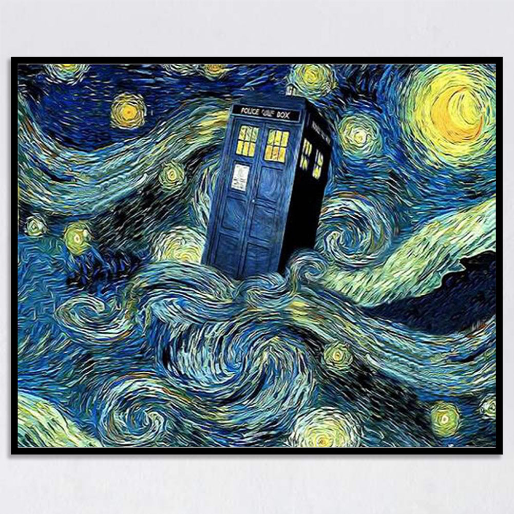 Telephone Booth Under Starry Sky - Full 11CT Stamped Cross Stitch 40x50CM - Band