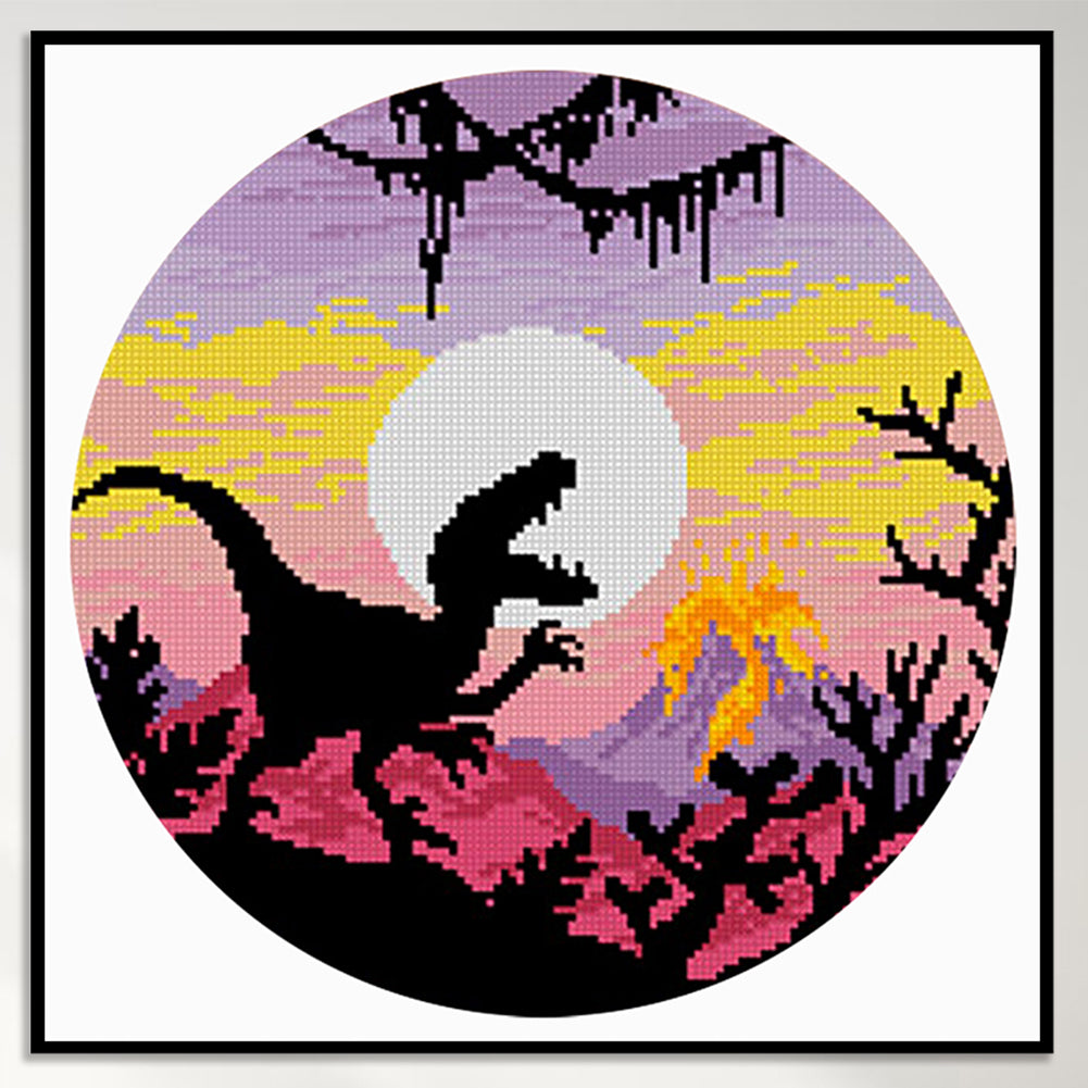 Colorful Dinosaur - Partial 11CT Stamped Cross Stitch 40x40CM - Yishu