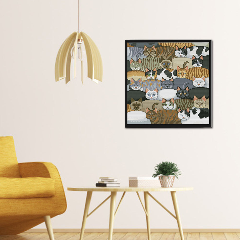 Cats - Full 14CT Stamped Cross Stitch 46x46CM - Joy Sunday