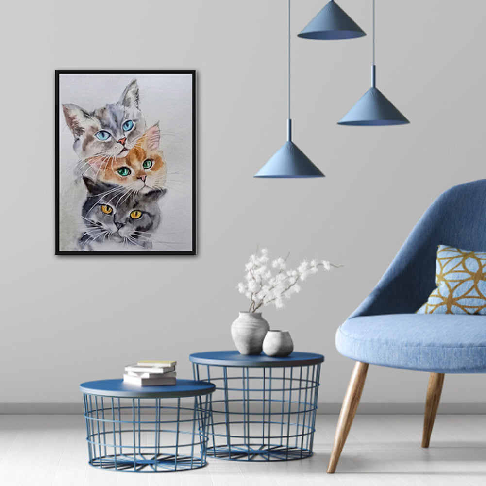 Three Cats - Partial 11CT Stamped Cross Stitch 30x40CM - Band Backstitch