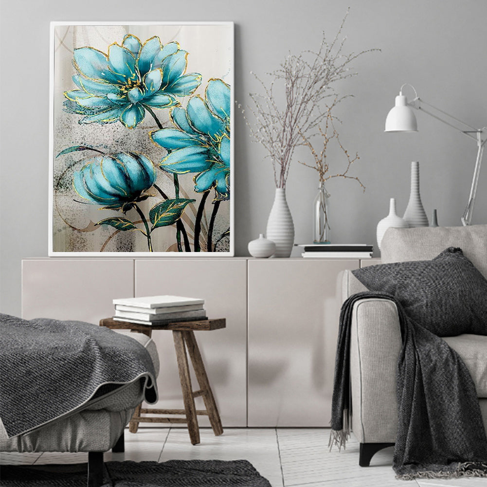 Blue Flowers - Full 11CT Stamped Cross Stitch 40x50CM - Diy