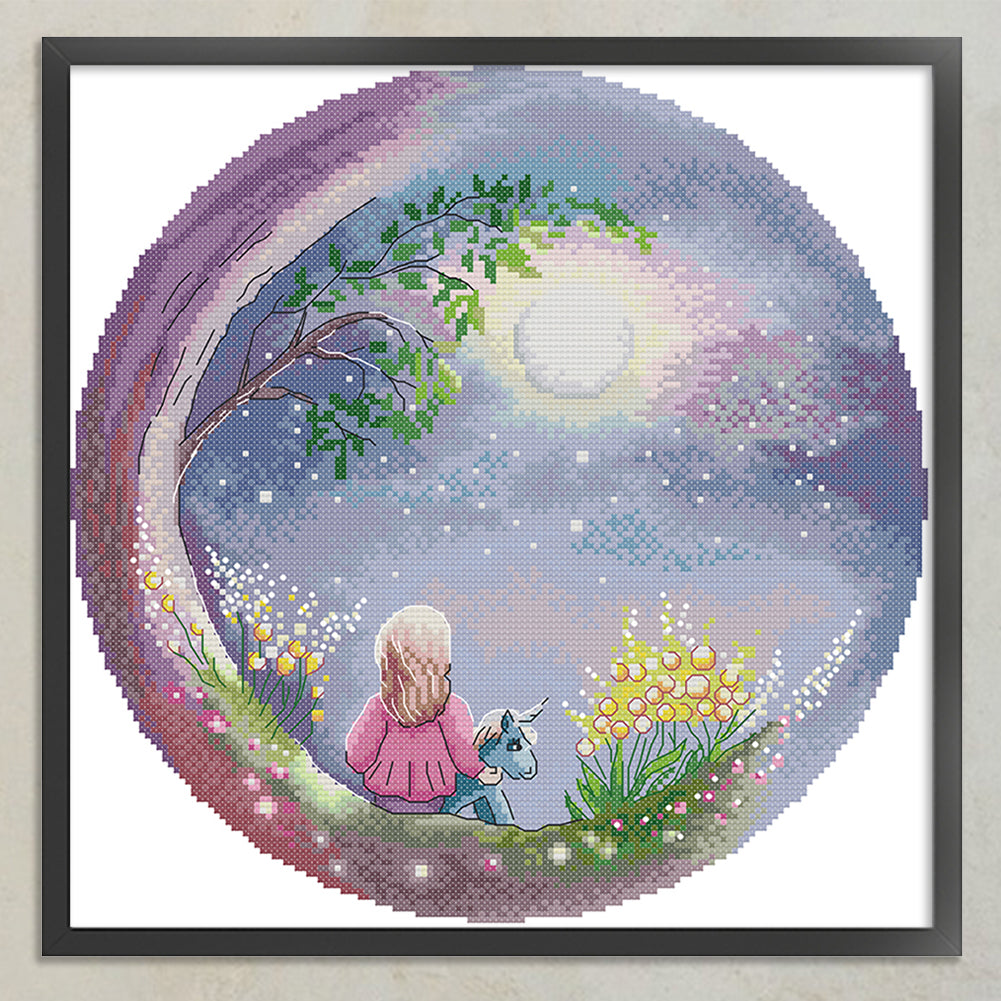 Gazing At The Moon - Partial 14CT Counted Cross Stitch 34x34CM - Joy Sunday Backstitch