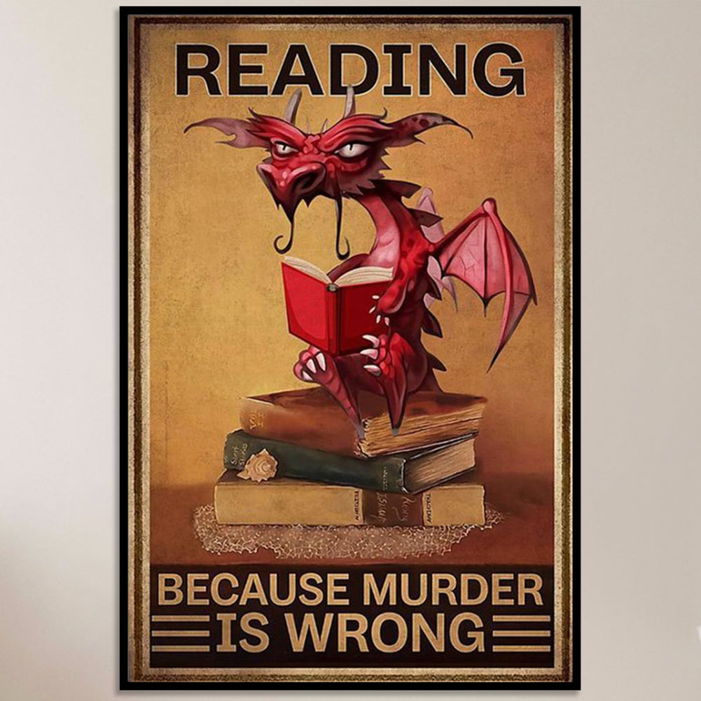 Reading Dragon - Full 11CT Stamped Cross Stitch 40x58CM - Diy