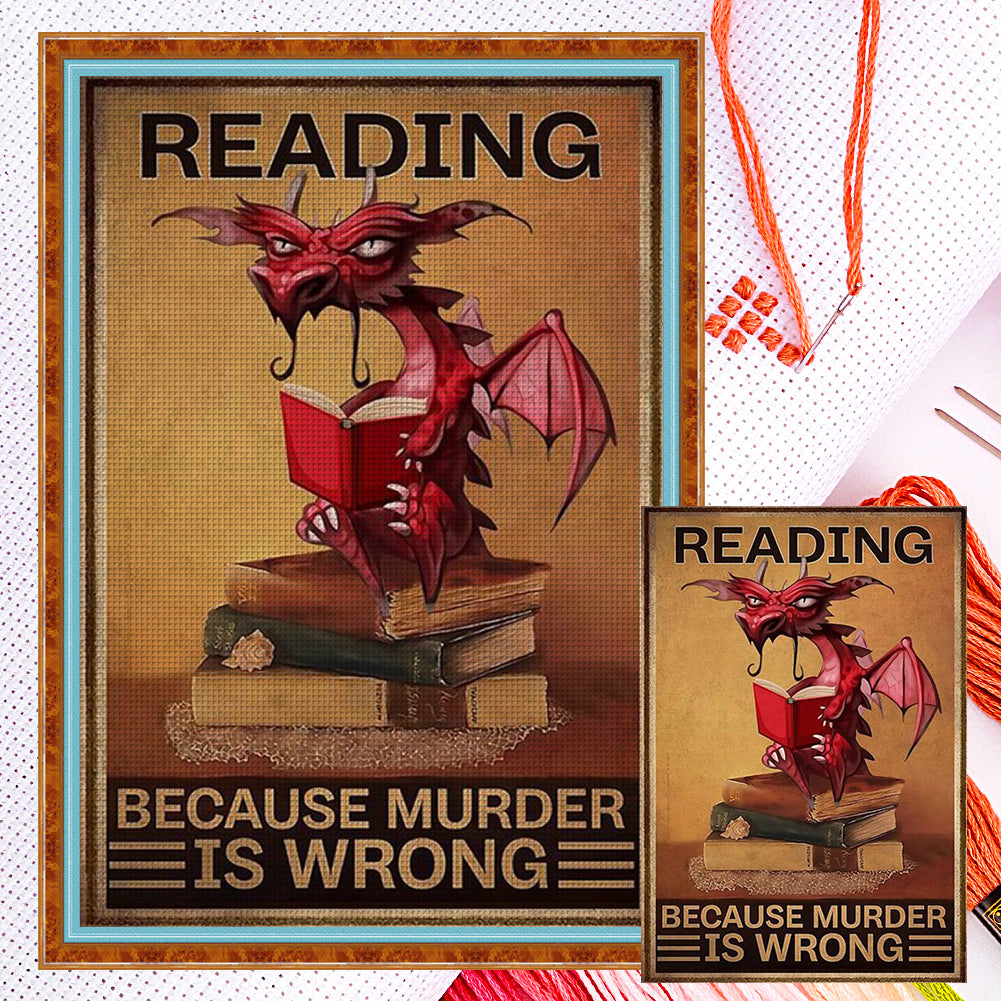 Pterosaur Reading - Full 11CT Counted Cross Stitch 40x58CM - Diy