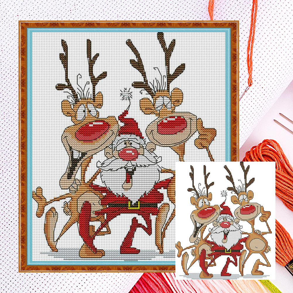 Santa Claus And Reindeer - Partial 14CT Counted Cross Stitch 26x28CM - Joy Sunday Backstitch