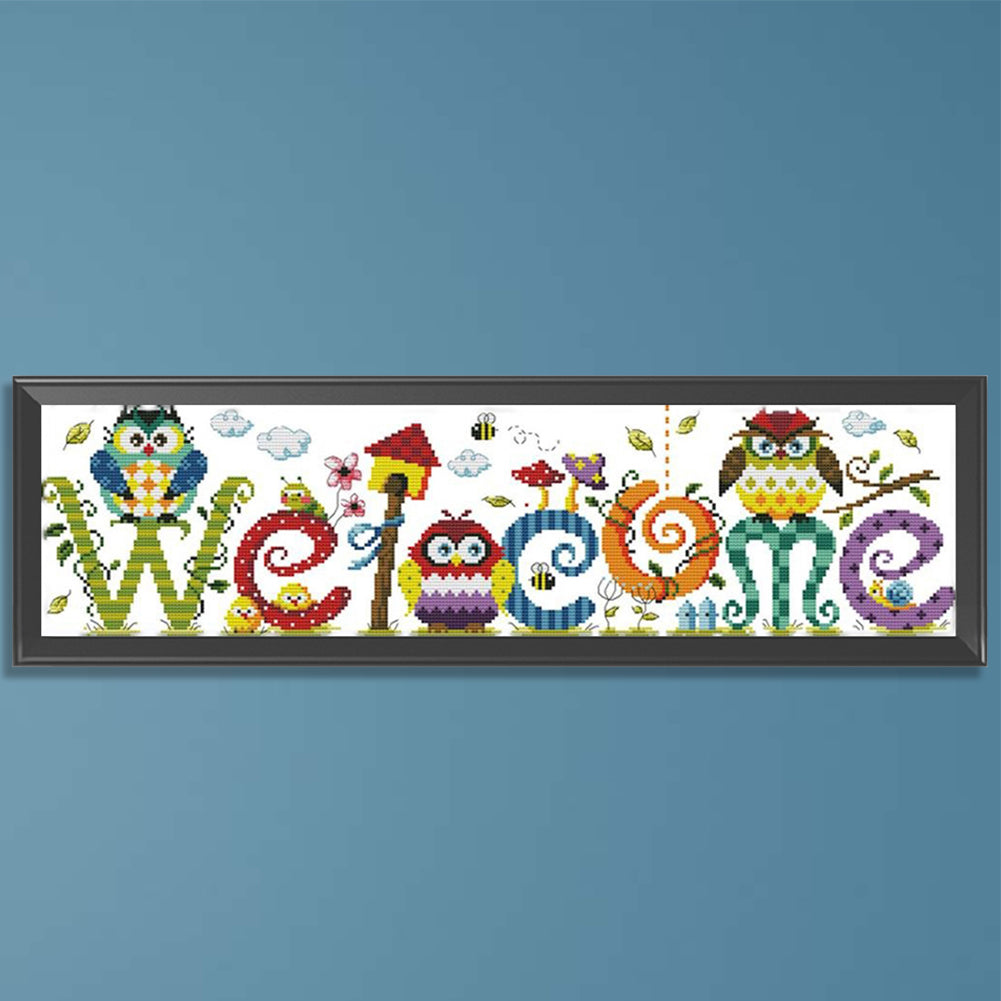 Owl Welcome Sign - Partial 11CT Counted Cross Stitch 73x22CM - Joy Sunday