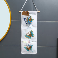 Load image into Gallery viewer, Butterfly Diamond Painting Wall Hanging Storage Bag 3 Pockets White