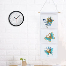 Load image into Gallery viewer, Butterfly Diamond Painting Wall Hanging Storage Bag 3 Pockets White