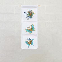 Load image into Gallery viewer, Butterfly Diamond Painting Wall Hanging Storage Bag 3 Pockets White