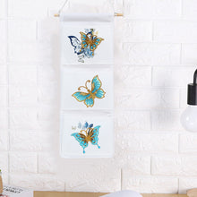 Load image into Gallery viewer, Butterfly Diamond Painting Wall Hanging Storage Bag 3 Pockets White