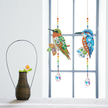 Load image into Gallery viewer, 2Pcs Crystal Light Catcher Diamond Painting Hummingbird Hanging Decor