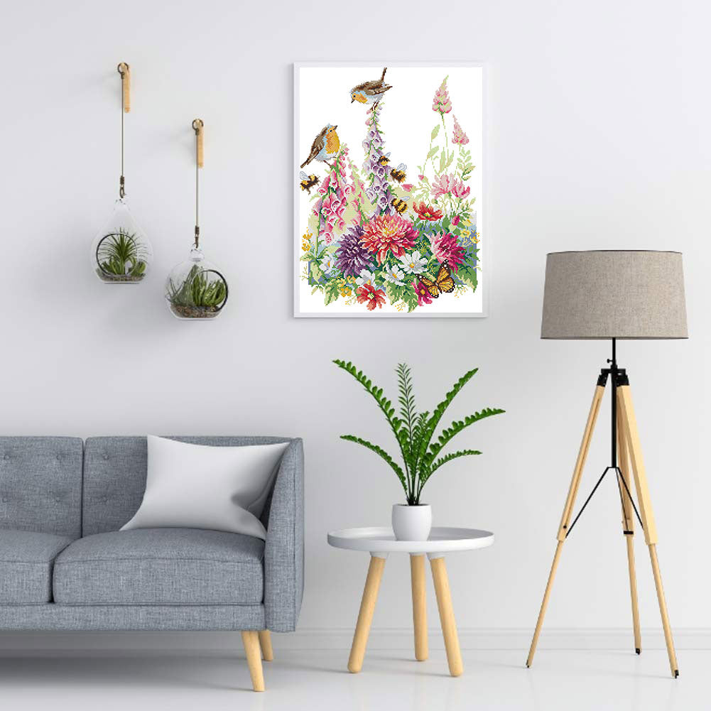 Birds And Flowers - Partial 14CT Stamped Cross Stitch 38x48CM - Joy Sunday Backstitch