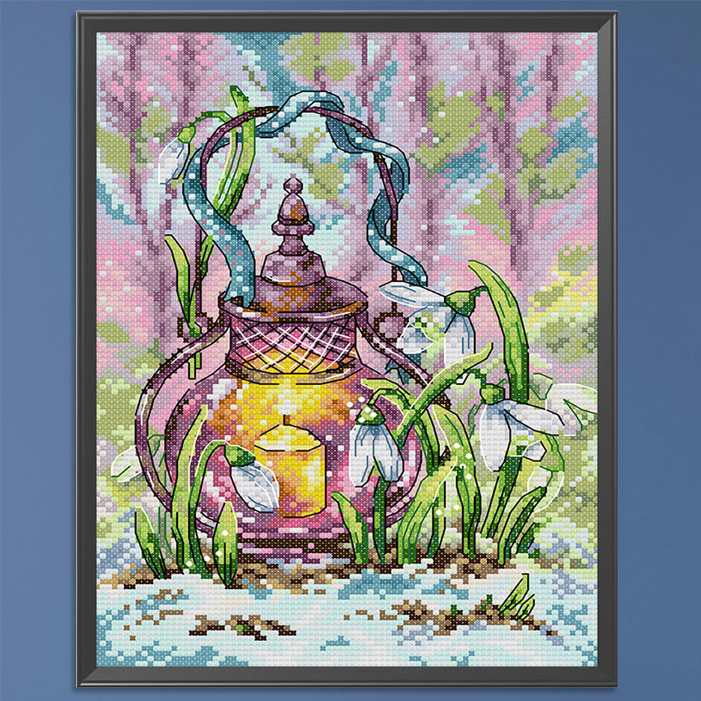 Spring Lantern - Full 14CT Stamped Cross Stitch 21x30CM - Joy Sunday Backstitch